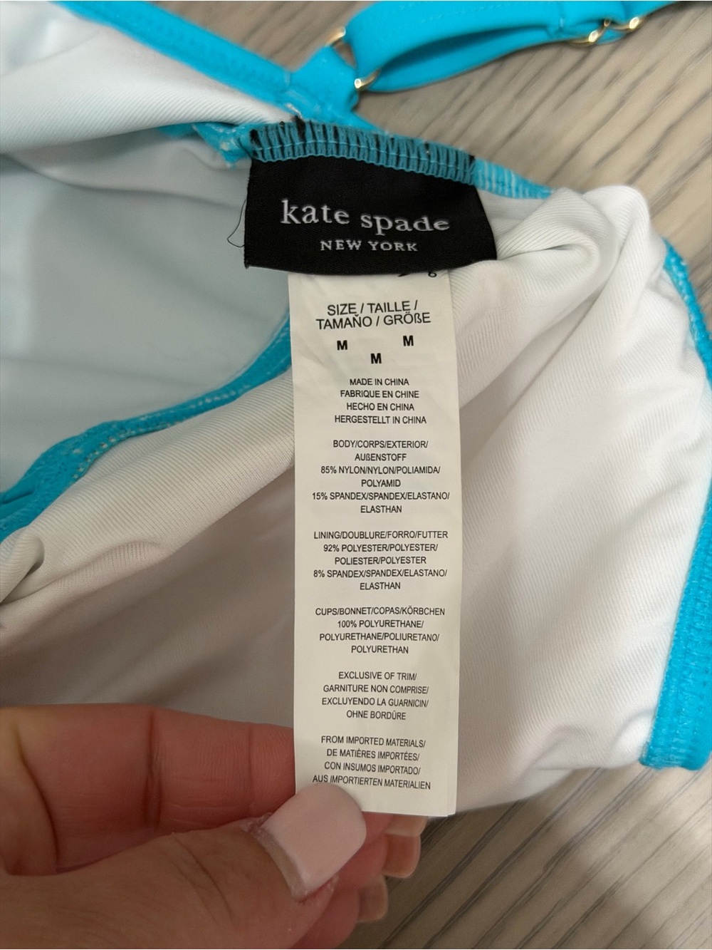 NEW Kate Spade New York Aqua Blue Tie Front Ruched One Piece Swimsuit SZ M $158 - Picture 5 of 6